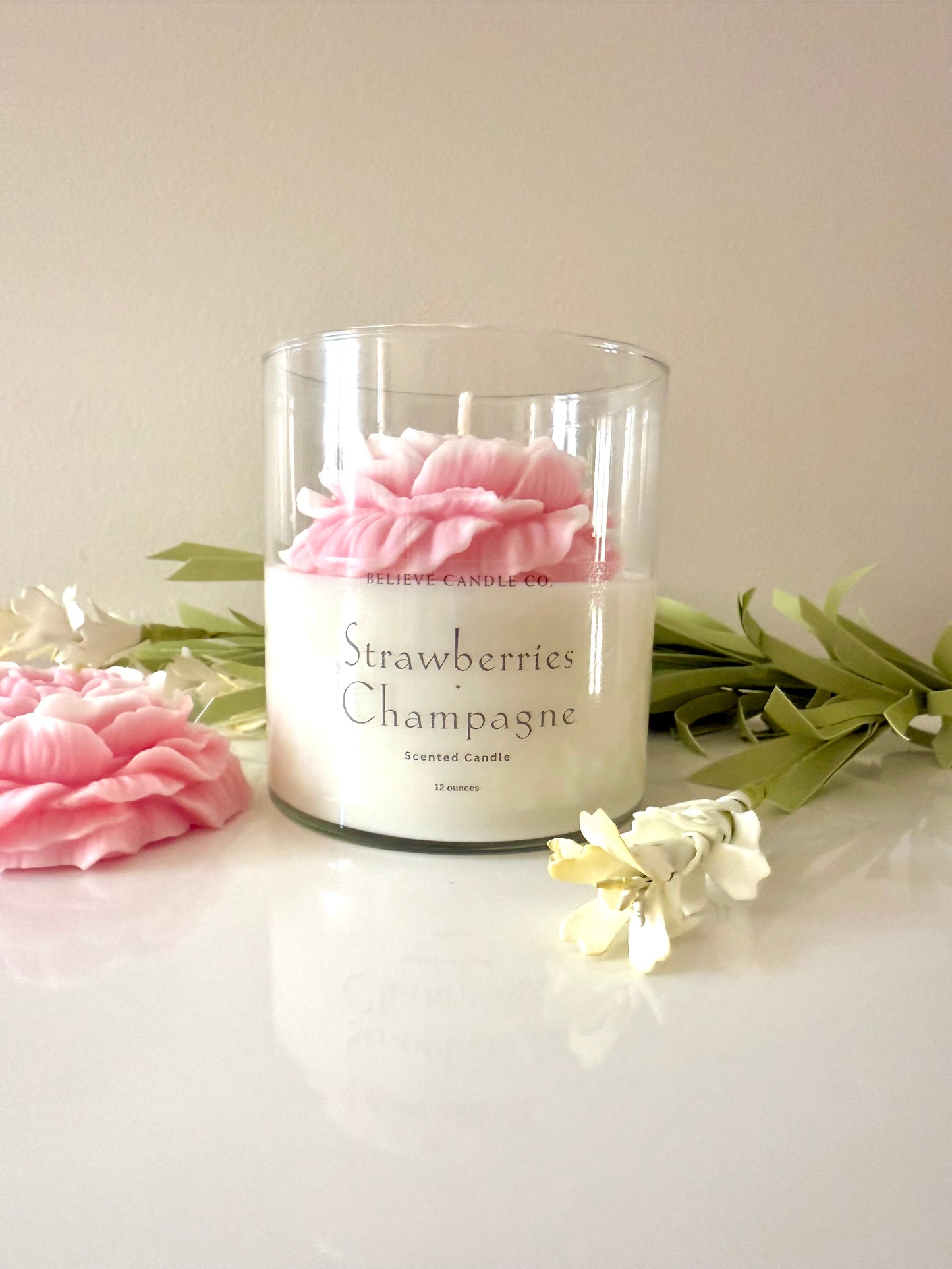 Strawberries and Champagne Floral Candle