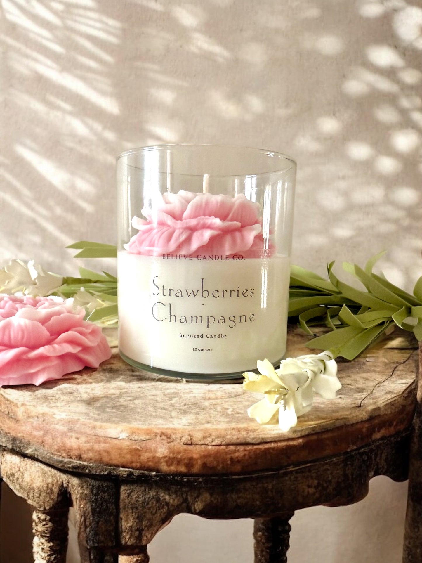 Strawberries and Champagne Floral Candle